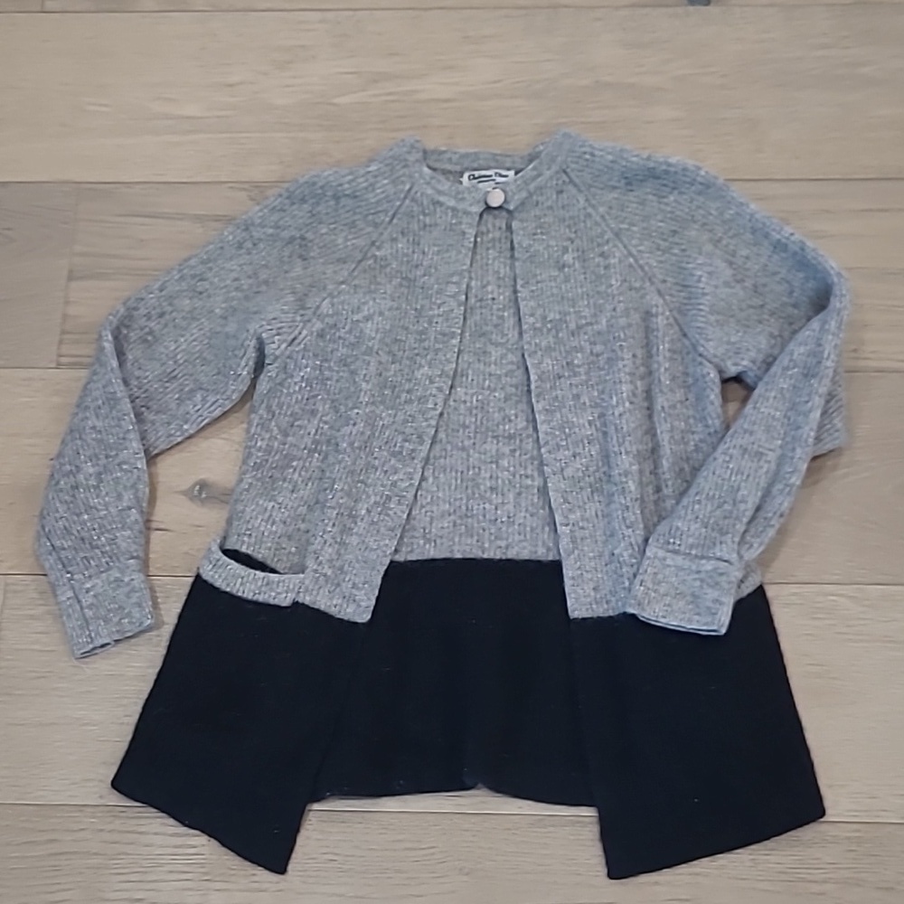 Vintage 80s Christian Dior Sweater Women's M Black/Grey Lambswool Cardigan